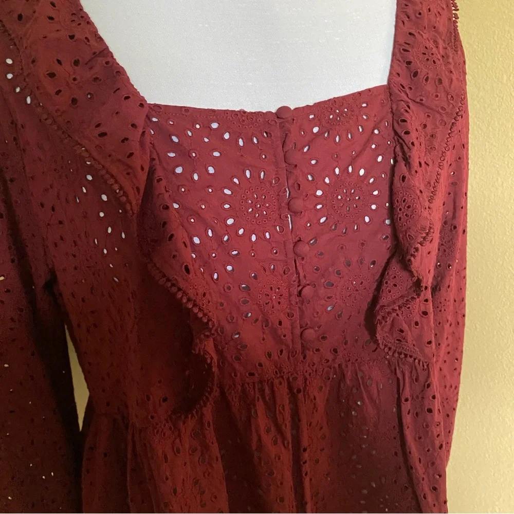 Like New Madewell Burgundy Broderie Anglaise Cotton Top